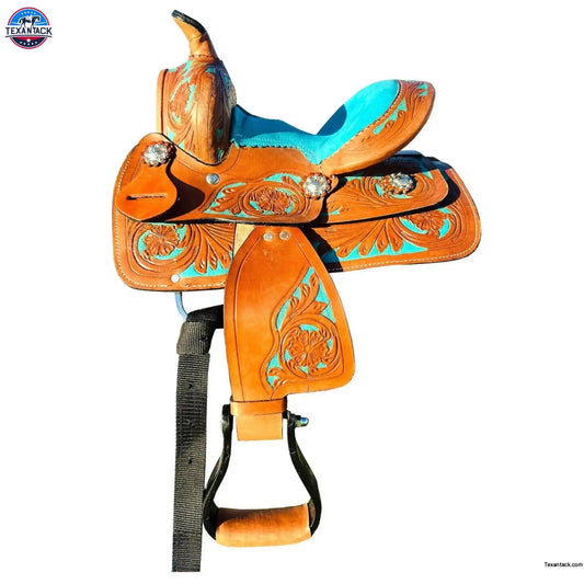 Youth Western Horse Barrel Saddle Horse Floral Tooled Leather 8 "-Pink/Purple/Turquoise/Brown NewEngland Tack
