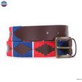Resistance Polo Belt for Men | Hand Stitched Leather Belt With Colorful Embroidery | Gaucho Style Belt 1.5” Wide NewEngland Tack