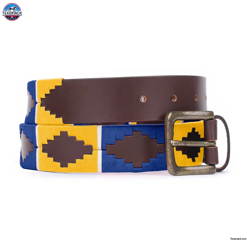 Resistance Polo Belt for Men | Hand Stitched Leather Belt With Colorful Embroidery | Gaucho Style Belt 1.5” Wide NewEngland Tack