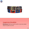 Resistance Polo Belt for Men | Hand Stitched Leather Belt With Colorful Embroidery | Gaucho Style Belt 1.5” Wide NewEngland Tack