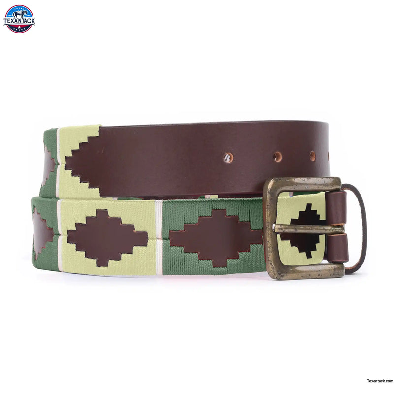 Resistance Polo Belt for Men | Hand Stitched Leather Belt With Colorful Embroidery | Gaucho Style Belt 1.5” Wide NewEngland Tack