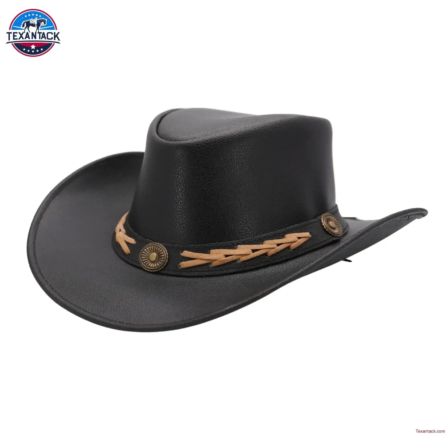 Western Cowboy Hat Grain Cow Leather with Buffalo Conchos Hat Band NewEnglandTack