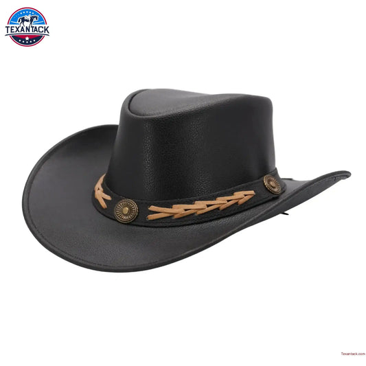 Western Cowboy Hat Grain Cow Leather with Buffalo Conchos Hat Band NewEnglandTack