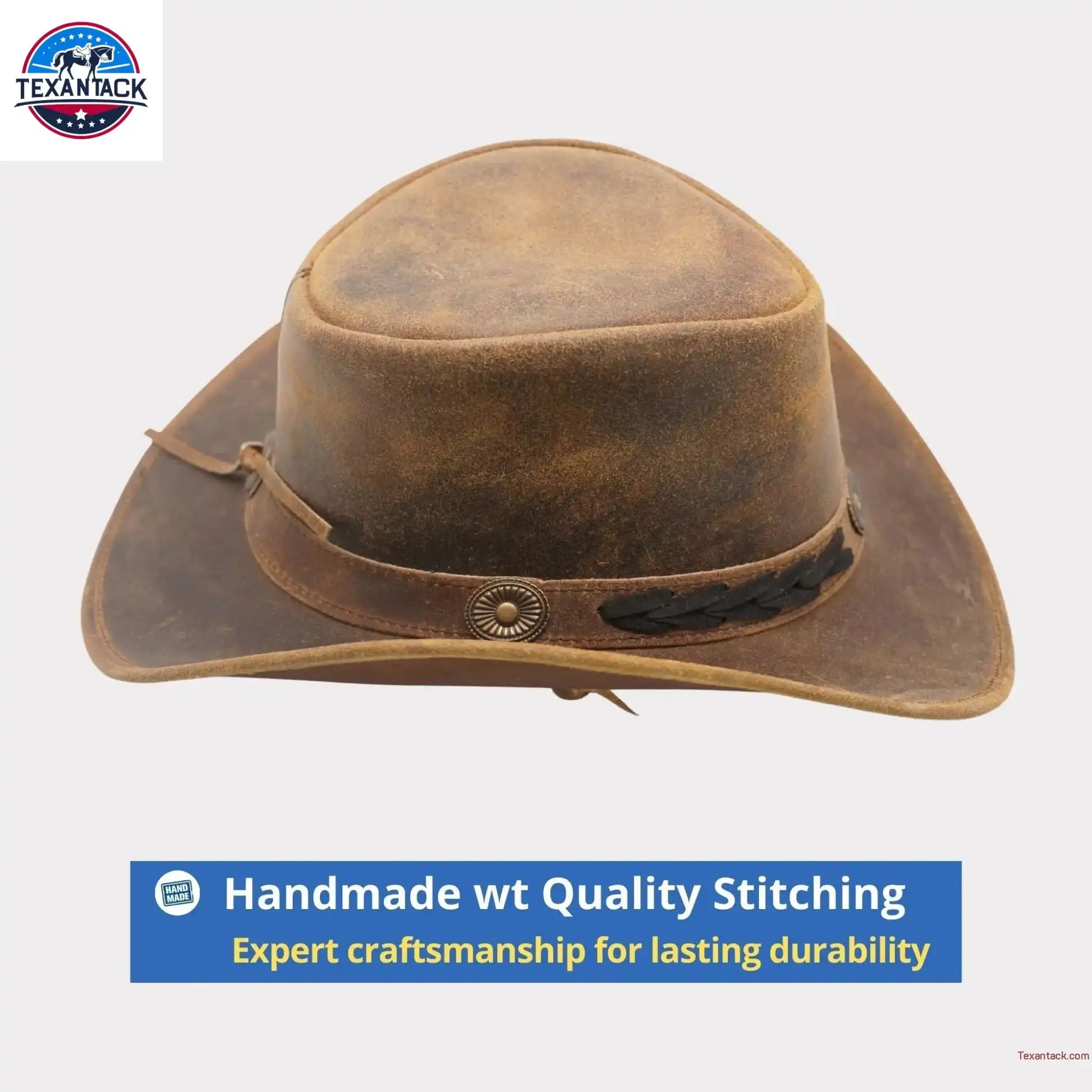 Western Cowboy Hat Grain Cow Leather with Buffalo Conchos Hat Band NewEnglandTack