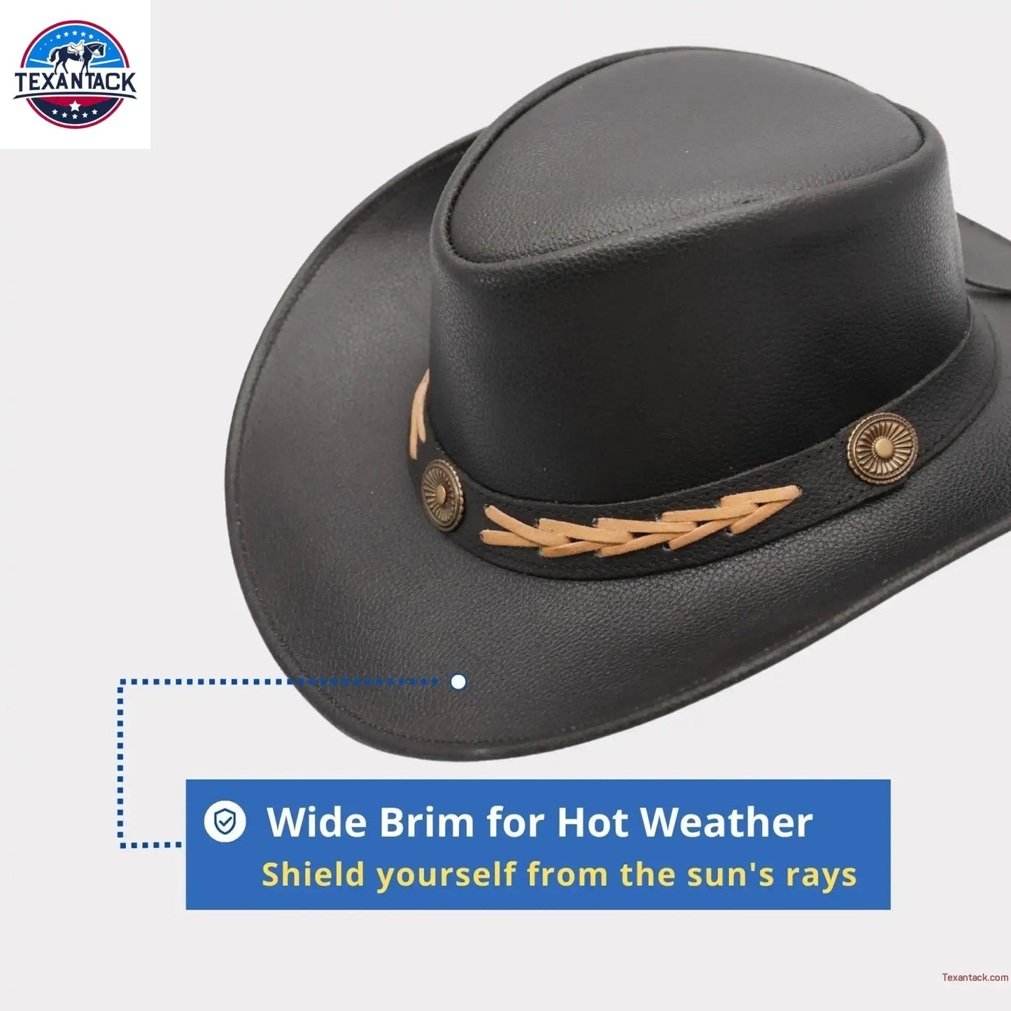 Western Cowboy Hat Grain Cow Leather with Buffalo Conchos Hat Band NewEnglandTack