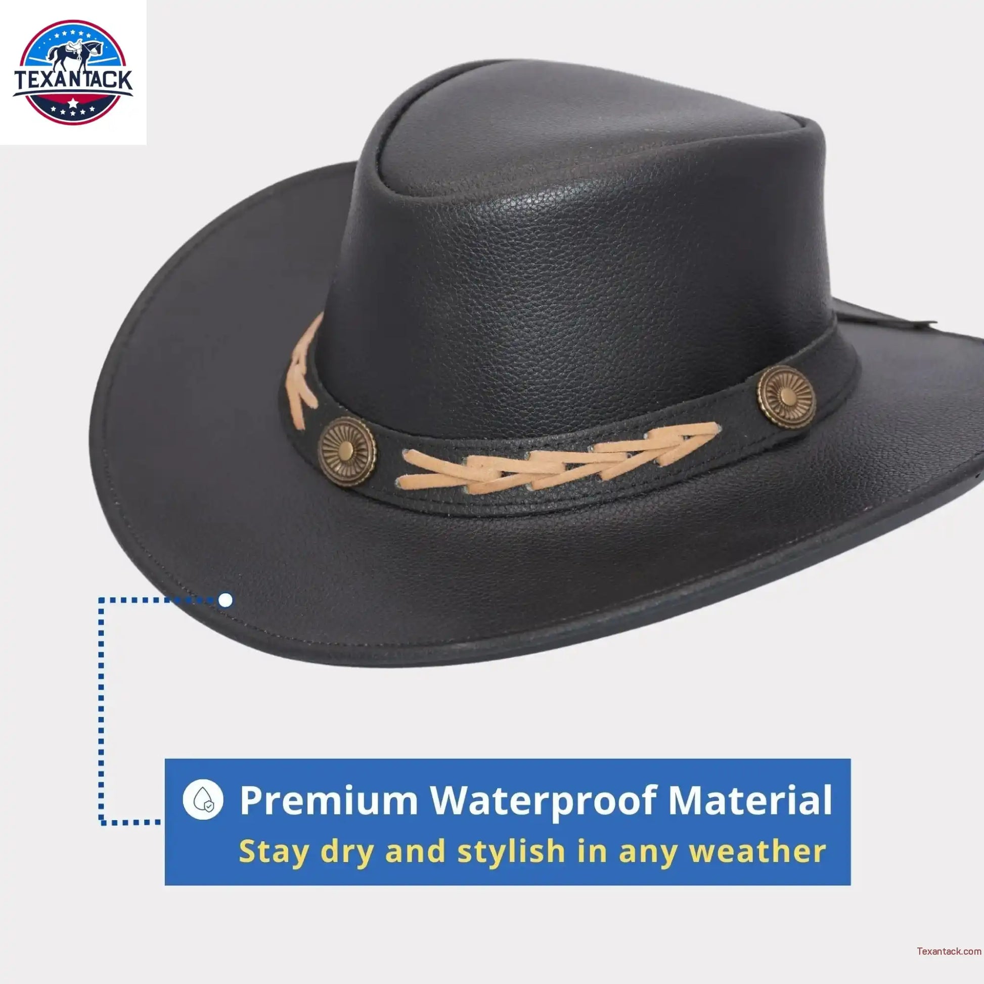 Western Cowboy Hat Grain Cow Leather with Buffalo Conchos Hat Band NewEnglandTack