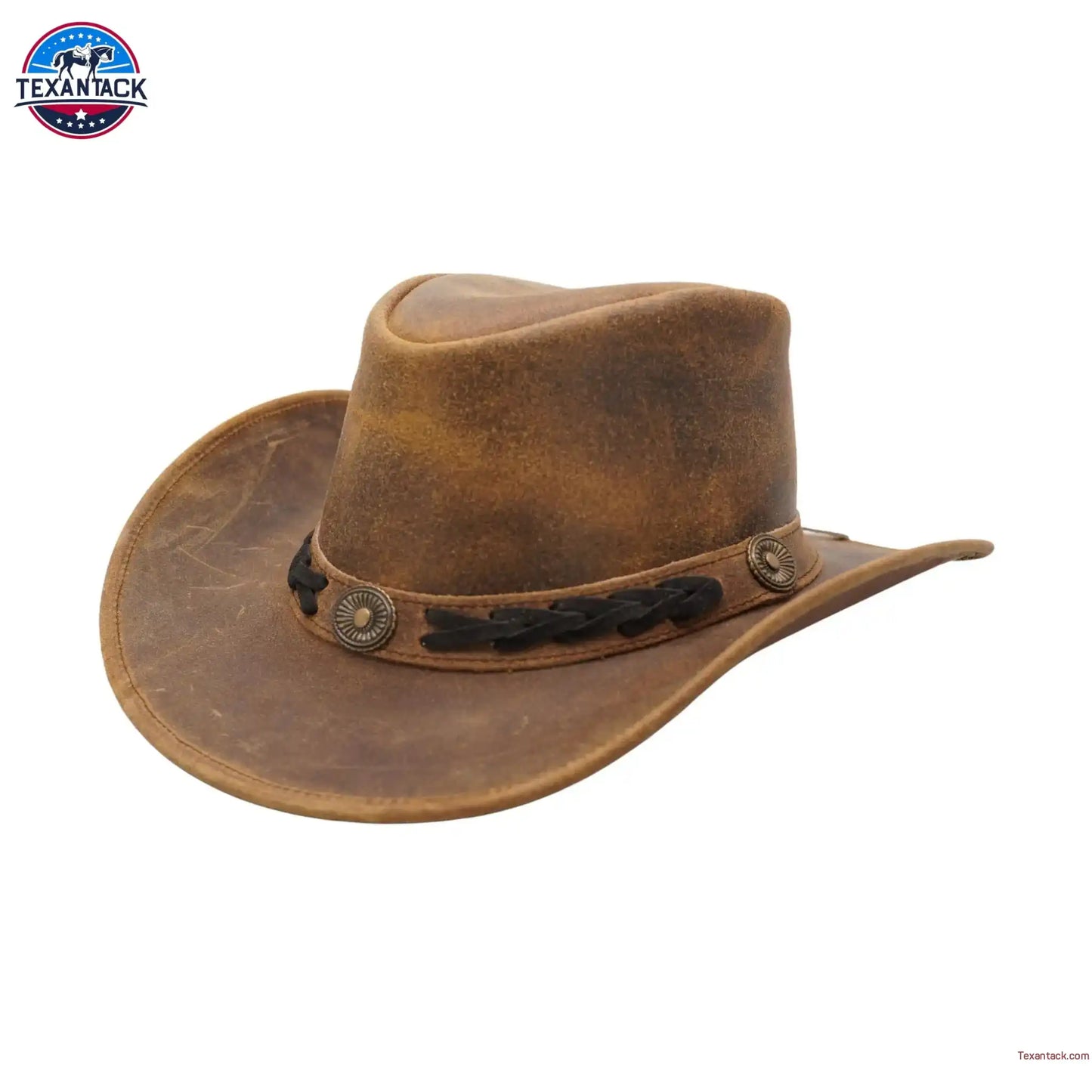 Western Cowboy Hat Grain Cow Leather with Buffalo Conchos Hat Band NewEnglandTack