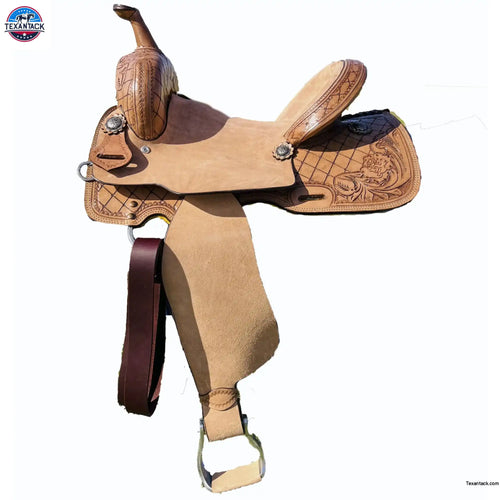 Resistance Premium Leather Horse Barrel Western Saddle with Rough Out Fender and Leaf Tooling