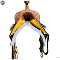Premium Leather Horse Barrel Western Saddle with Rough Out Fender and Leaf Tooling NewEngland Tack