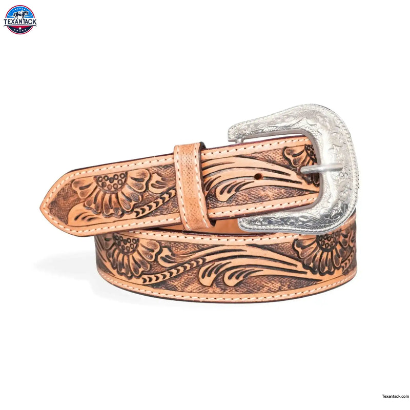 Resistance Premium Western Cowgirl Cowboy Floral Tooled  Argentinian Leather Belt NewEngland Tack