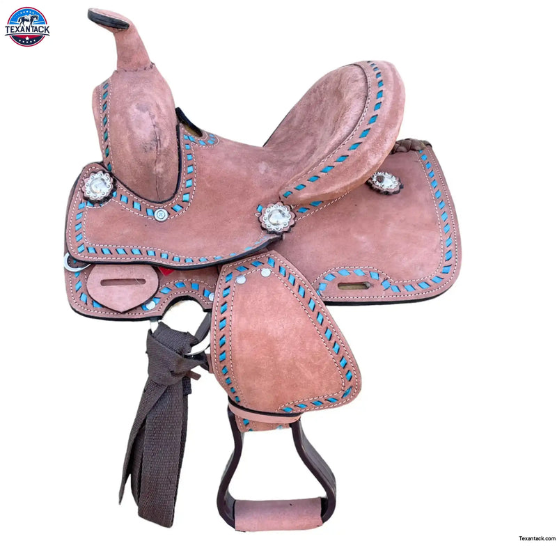 Resistance Rough Out Turquoise Backstitch western Barrel Saddle 8 inch New England