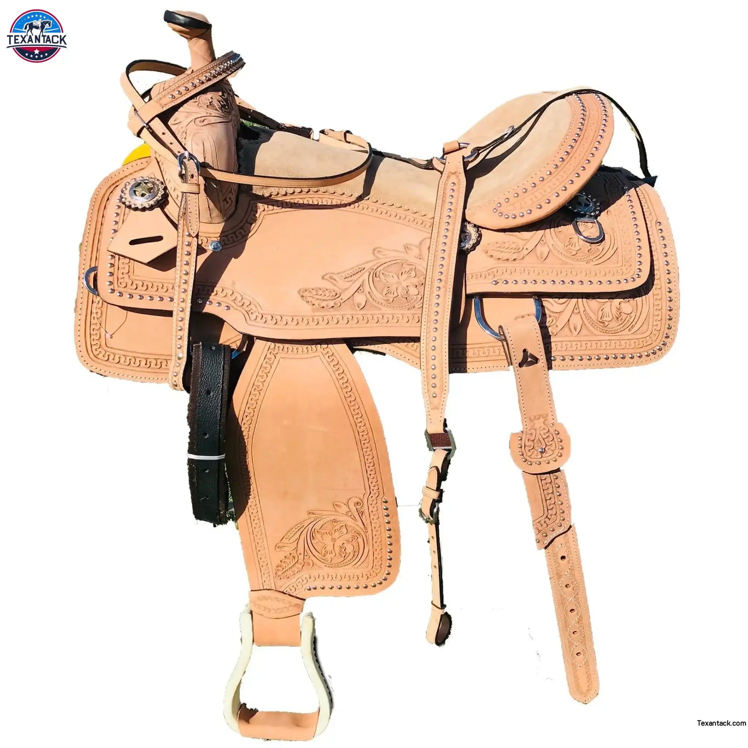 Silver Beaded Western Leather Barrel Saddle with Floral Tooling Newenglandtack