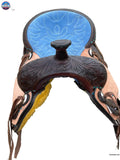 Western Barrel Racing Suede Seat Saddle With Floral Tooled Leather Skirt And Rough Out Fender - 14, 15, 16 Inch NewEngland Tack