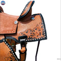 100% Roughout Leather Western Barrel Horse Saddle with Suede Seat, Floral & Basket weave Tooling NewEngland Tack