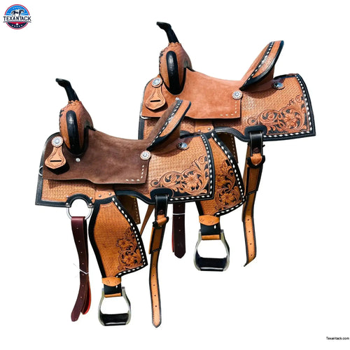 Resistance Western Barrel Saddle Extra Deep Seat with Floral Tooling- 14, 15, 16, 17 Inch