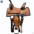 100% Roughout Leather Western Barrel Horse Saddle with Suede Seat, Floral & Basket weave Tooling NewEngland Tack