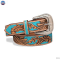 Resistance Western Cowgirl Cowboy Floral Tooled  Argentinian Leather Belt With Black Silver Buckle NewEngland Tack