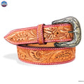 Resistance Western Cowgirl Cowboy Floral Tooled  Argentinian Leather Belt With Black Silver Buckle NewEngland Tack