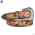 Resistance Western Cowgirl Cowboy Floral Tooled  Argentinian Leather Belt With Black Silver Buckle NewEngland Tack