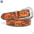 Resistance Western Cowgirl Cowboy Floral Tooled  Argentinian Leather Belt With Black Silver Buckle NewEngland Tack
