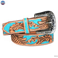 Resistance Western Cowgirl Cowboy Floral Tooled  Argentinian Leather Belt With Black Silver Buckle NewEngland Tack