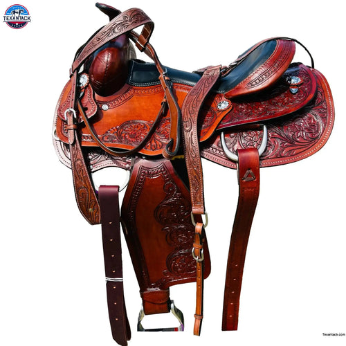 Resistance Western Horse Pleasure Saddle - Genuine Leather 15" 16" 17" 18" With Free Tack set