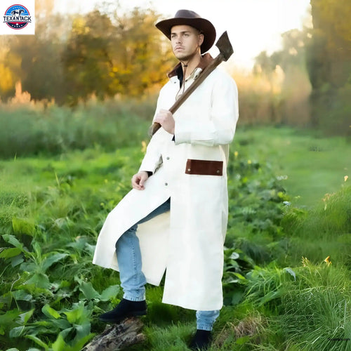 RESISTANCE Western Long Old Cowboy Canvas Jacket - Range wear Canvas Duster Coat