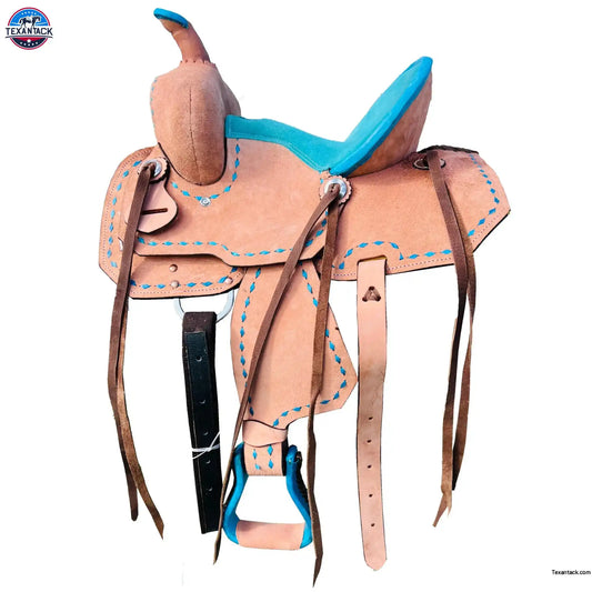 Resistance Western Youth Barrel Horse Roughout Leather Saddle Suede Seat with Brown Laces NewEngland Tack