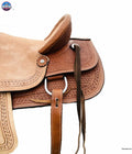 Western Youth Hard Seat Roping Style Saddle With basket weave tool, Leather Skirt and Roughout Seat and Fenders - 10, 12, 13 Inch NewEngland Tack