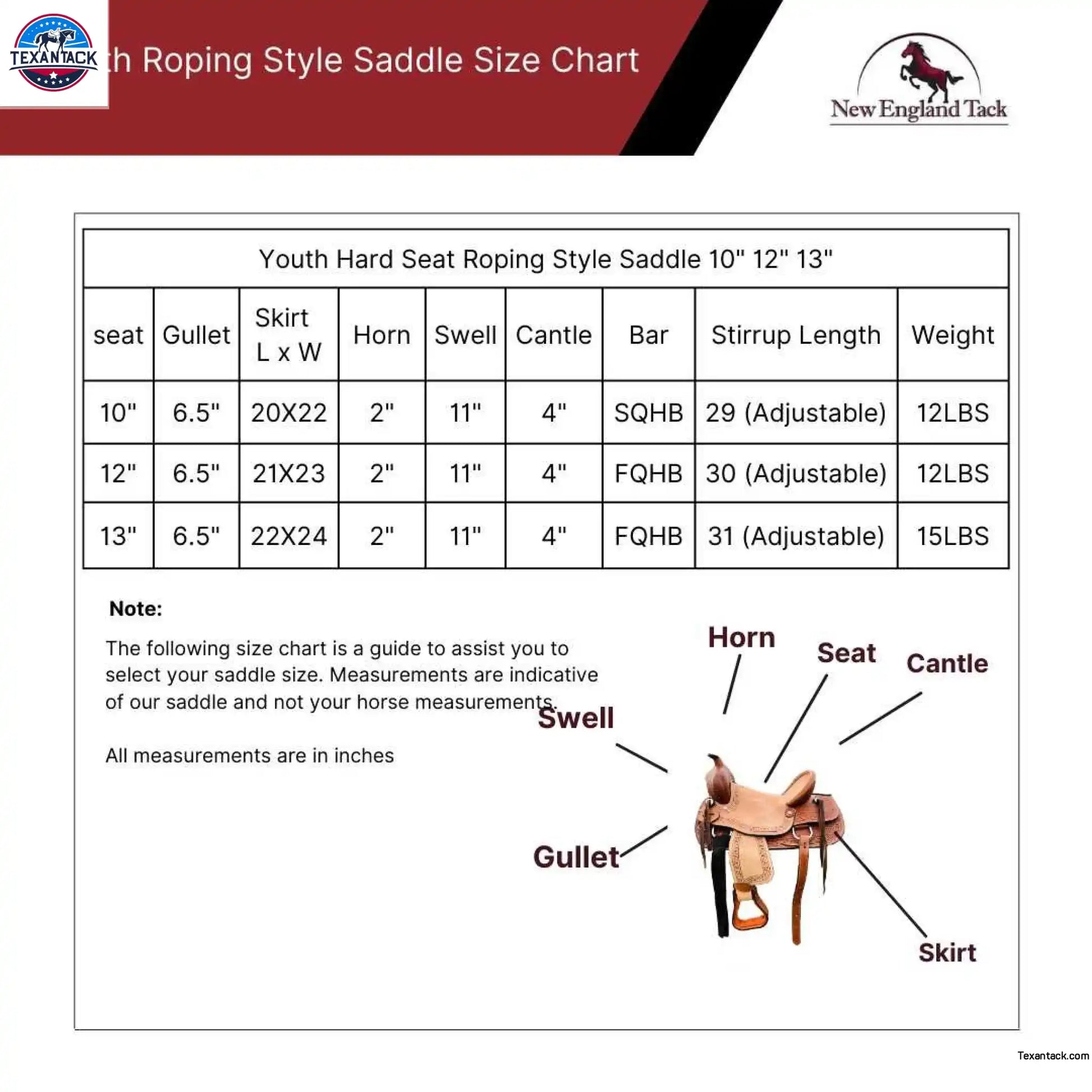 Youth Hard Seat Roping Style Saddle With basket weave tool, Leather Skirt and Roughout Seat and Fenders - 10, 12, 13 Inch NewEngland Tack