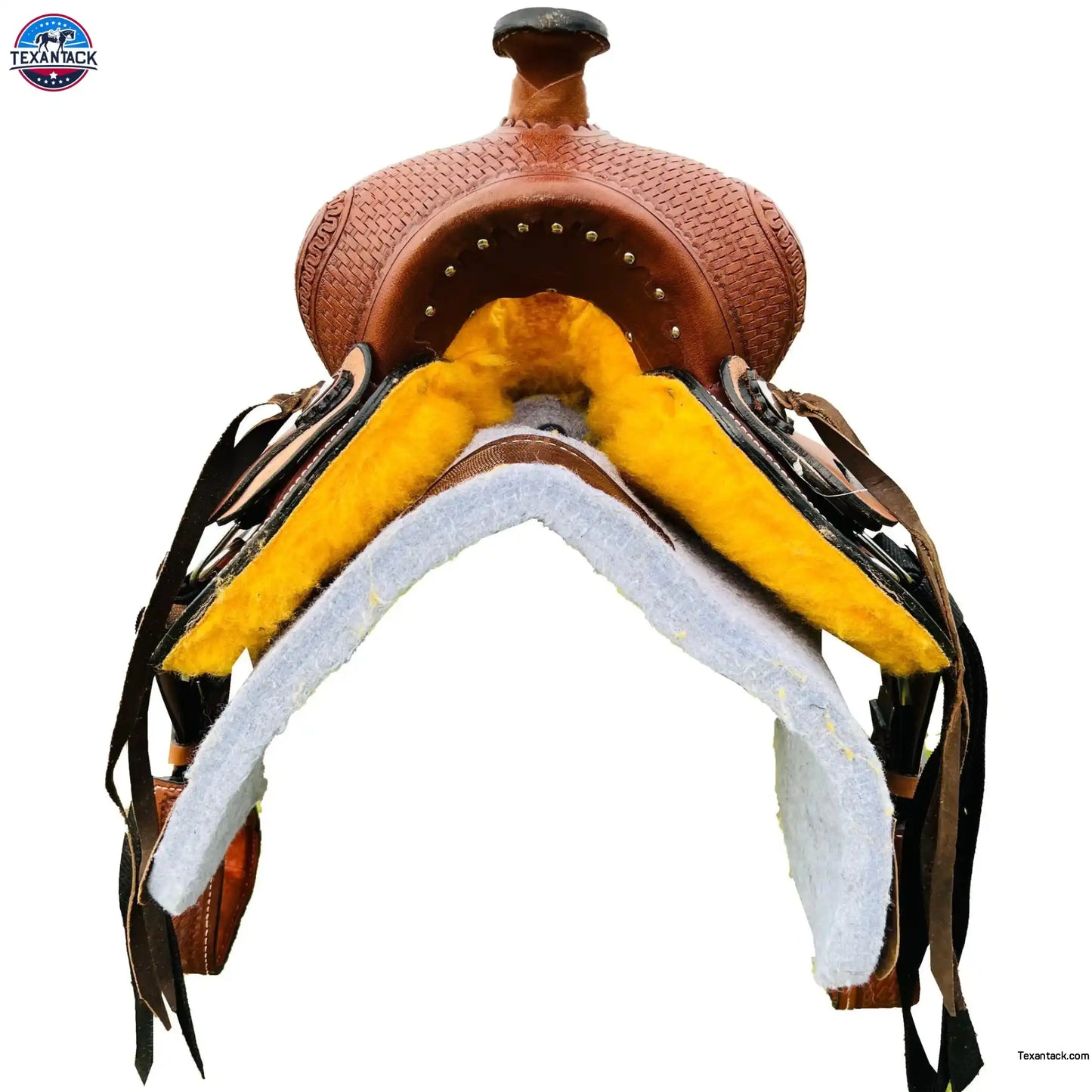Western Youth Hard Seat Roping Style Saddle With basket weave tool, Leather Skirt and Roughout Seat and Fenders - 10, 12, 13 Inch NewEngland Tack