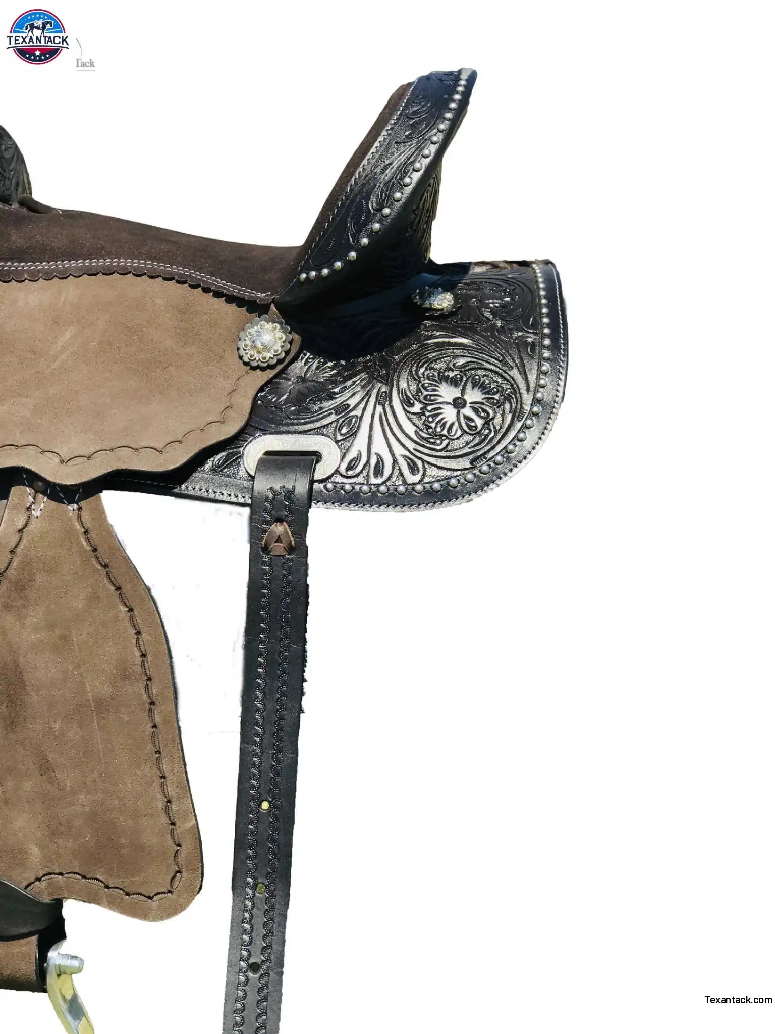 Youth/Pony Border Tooled Western Barrel Saddle With Floral Tooled Single Skirt NewEngland Tack