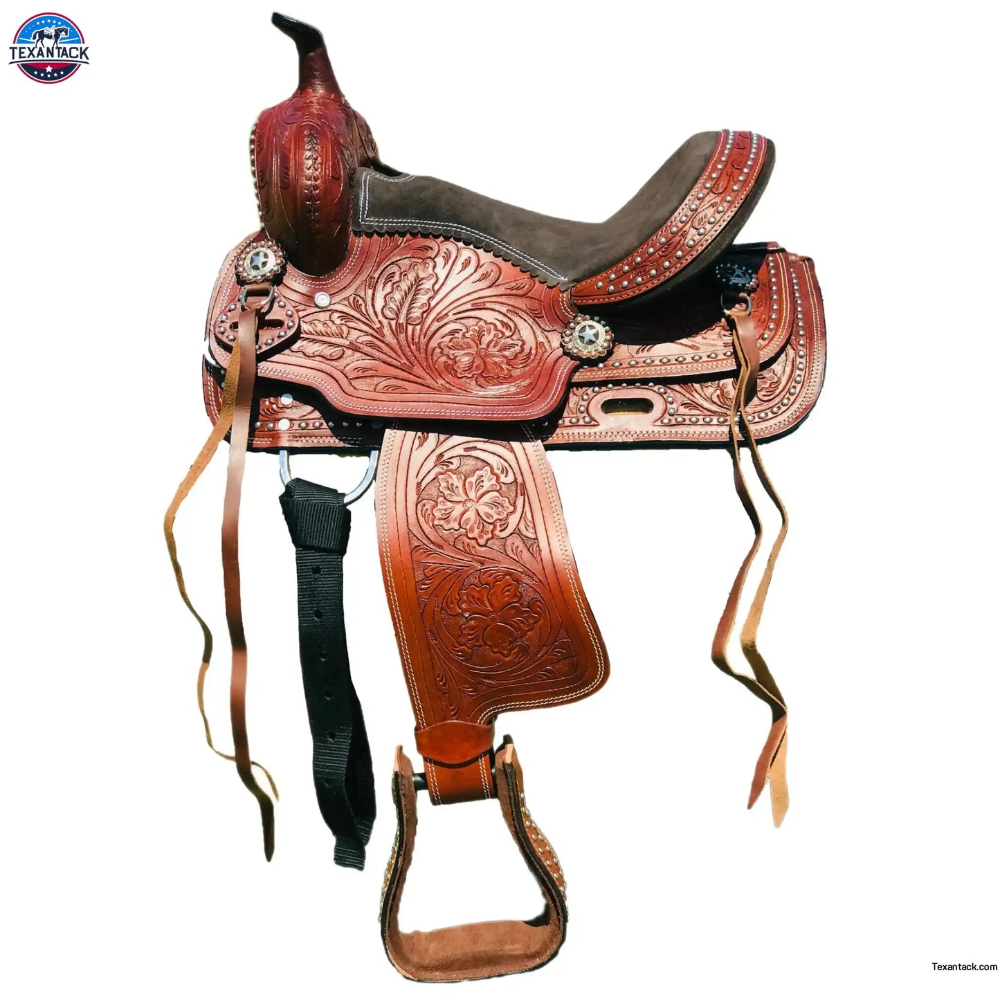 Resistance Youth/Pony Silver Dot Embellishment Western Trail Saddle With Floral Tooled Through Skirt & Fender NewEngland Tack