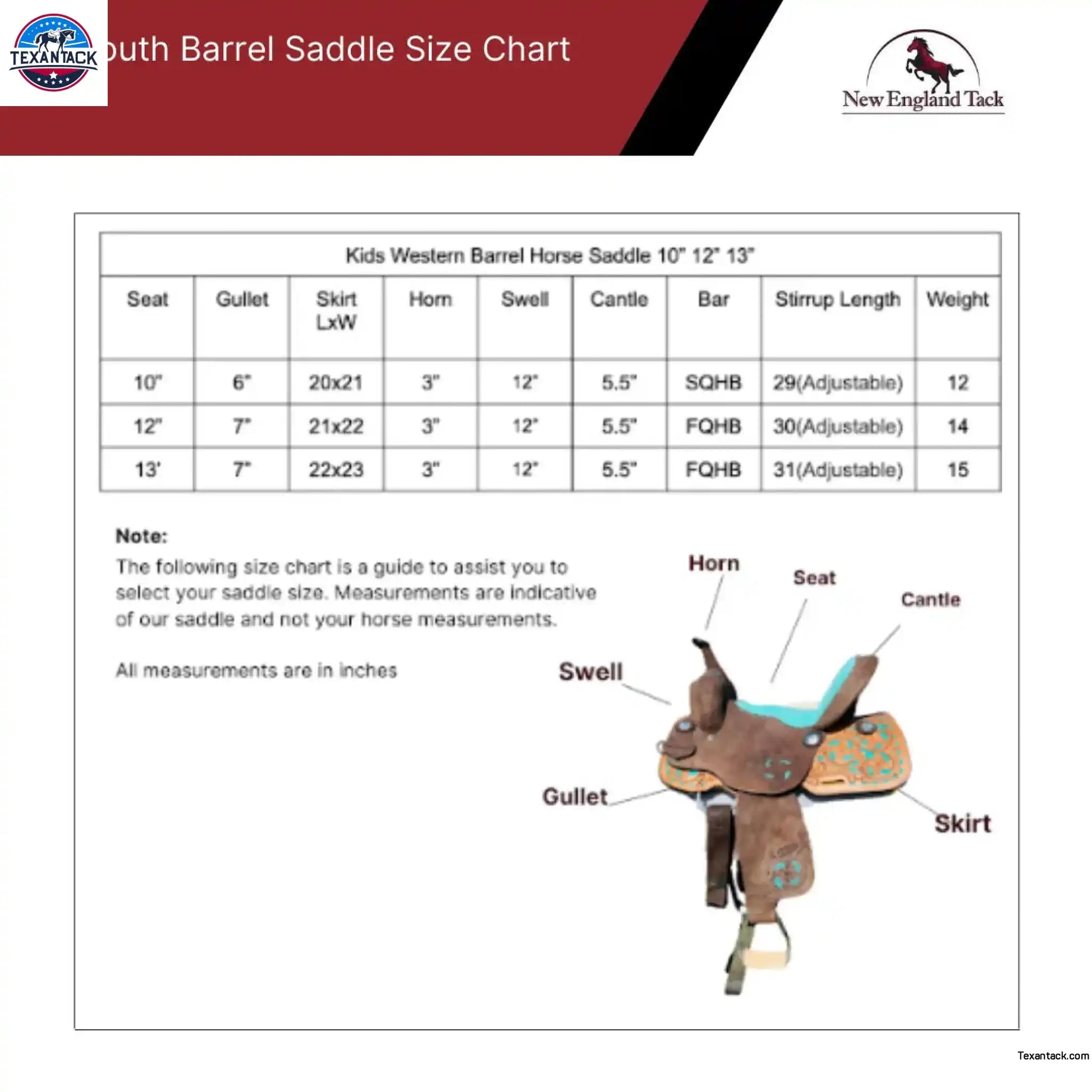 Youth Western Barrel Saddle | Floral Tooled | Genuine Leather | Premium Quality Newenglandtack