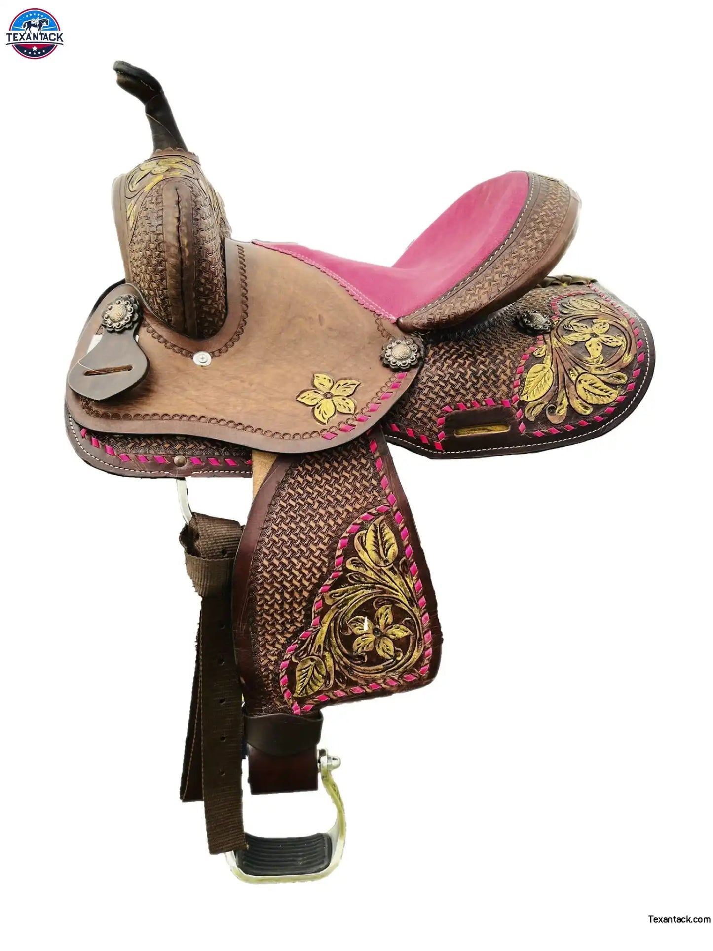 Youth / Pony Single Skirt Western Barrel Saddle With Floral And Basket Weave Tooling NewEngland Tack