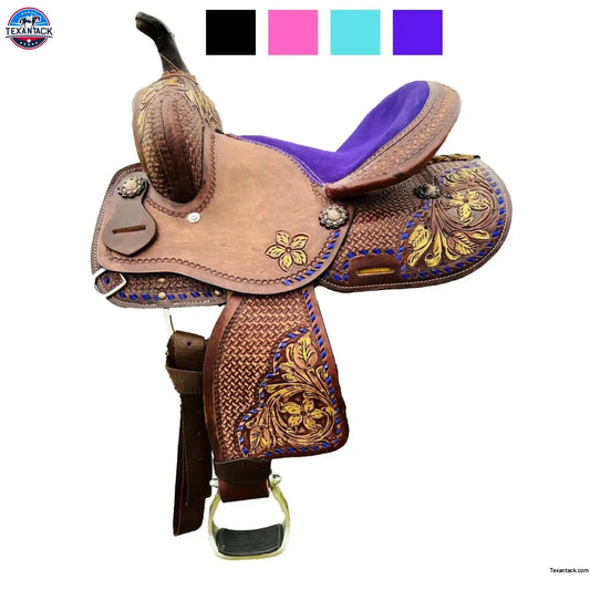 Resistance Youth / Pony Single Skirt Western Barrel Saddle With Floral And Basket Weave Tooling NewEngland Tack