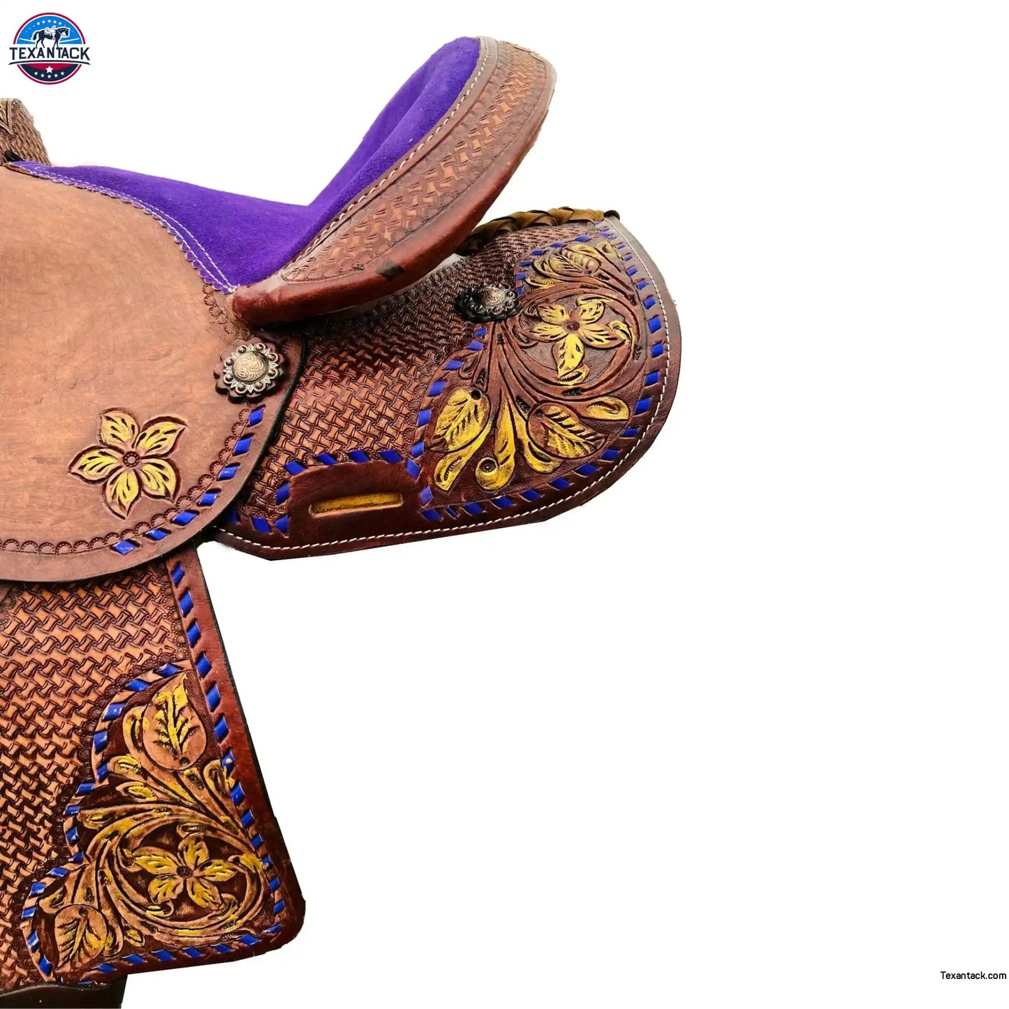 Resistance Youth / Pony Single Skirt Western Barrel Saddle With Floral And Basket Weave Tooling NewEngland Tack