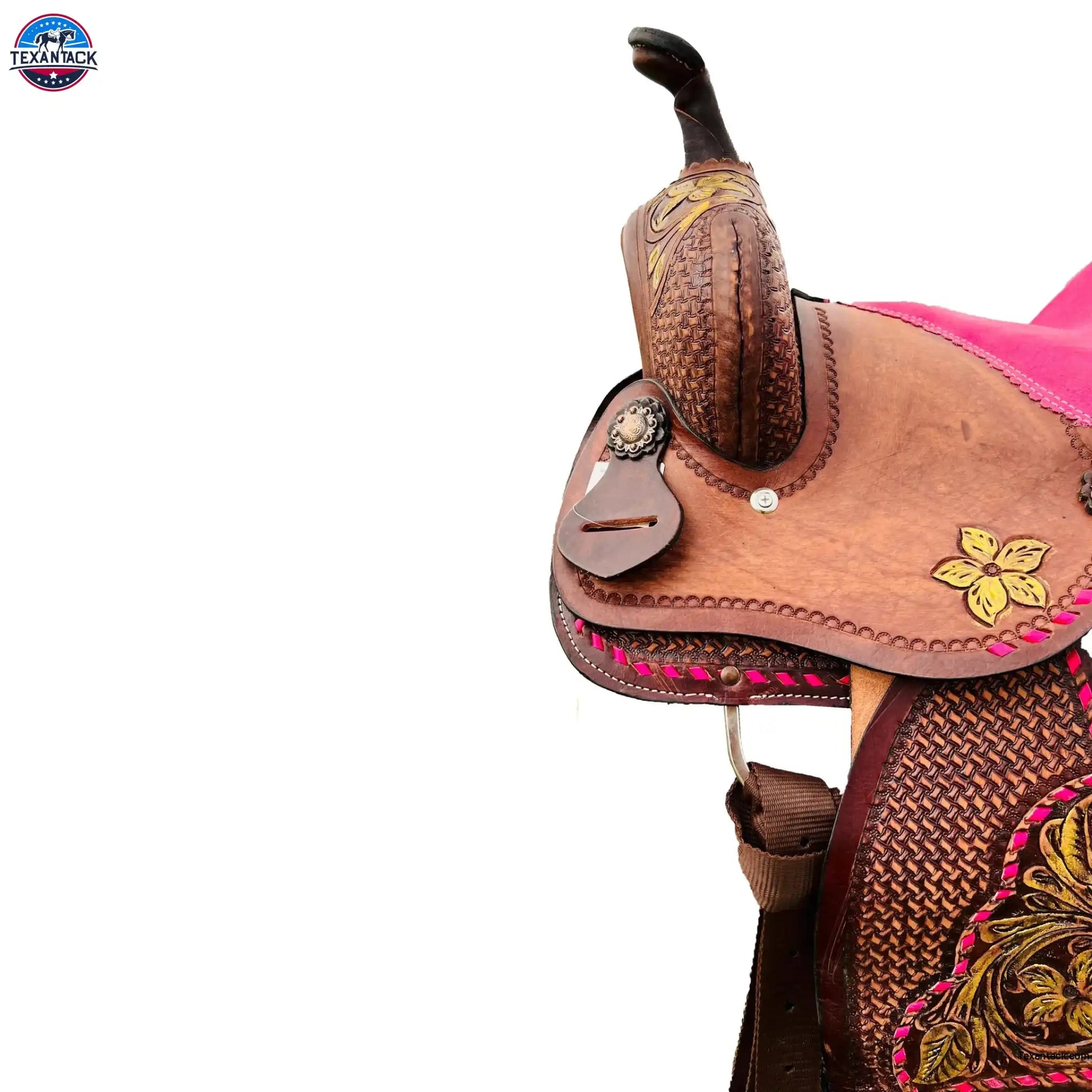 Resistance Youth / Pony Single Skirt Western Barrel Saddle With Floral And Basket Weave Tooling NewEngland Tack