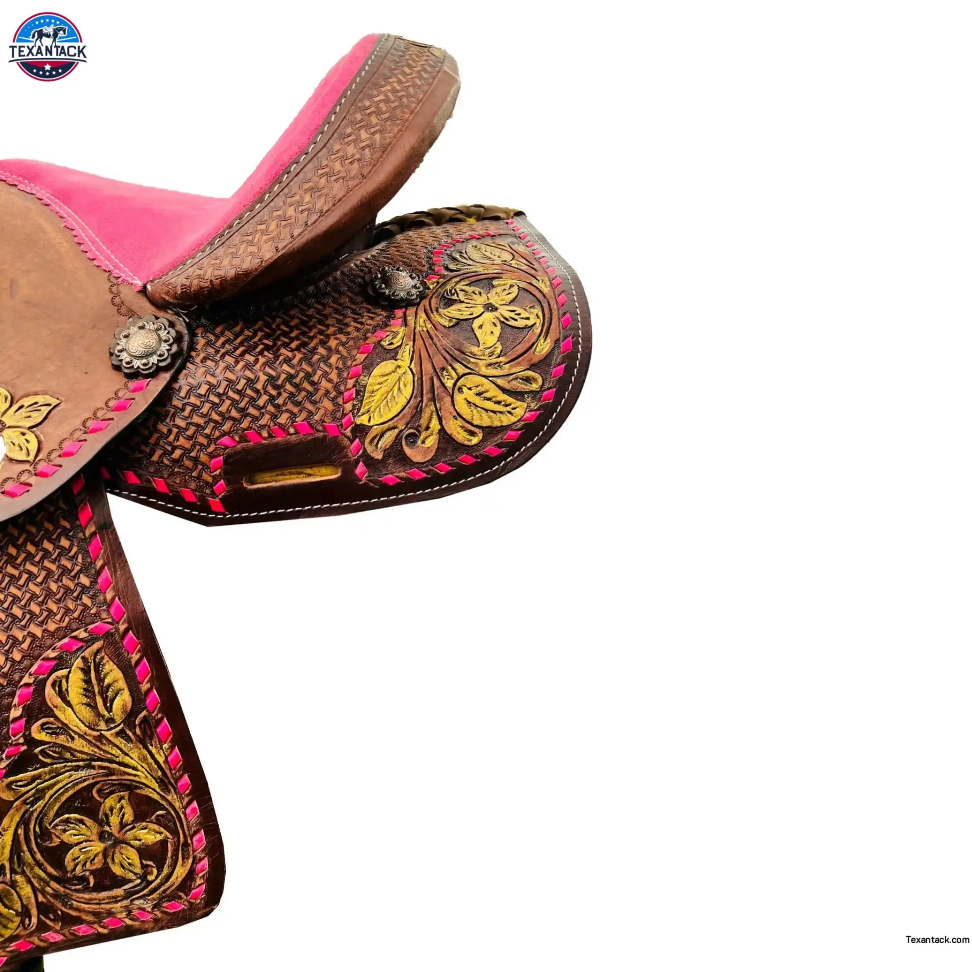 Resistance Youth / Pony Single Skirt Western Barrel Saddle With Floral And Basket Weave Tooling NewEngland Tack