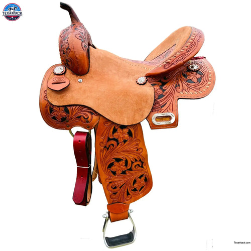 Resistance Youth Western Floral Tooled Leather Hard Seat Saddle