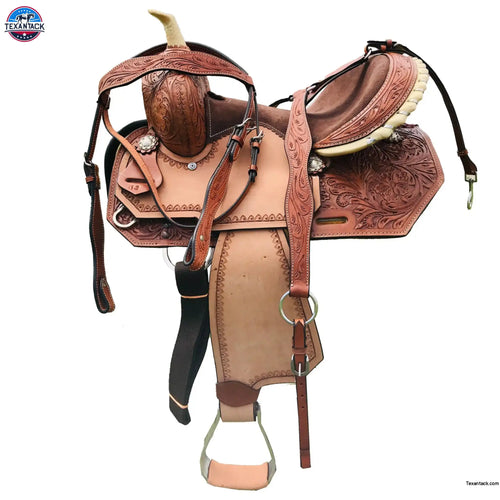 Resistance Youth Western Horse Barrel Saddle Horse Floral Tooled Leather 10" 12" 13" With Free Tack set