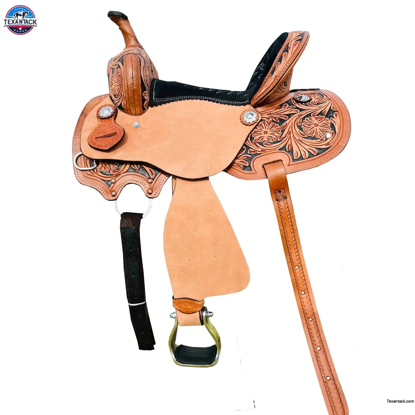 Resistance Youth Western Horse Barrel Saddle For Horse Riding | Floral Tooled With Silver Conchos | Genuine Leather 10" 12" 13" NewEngland Tack