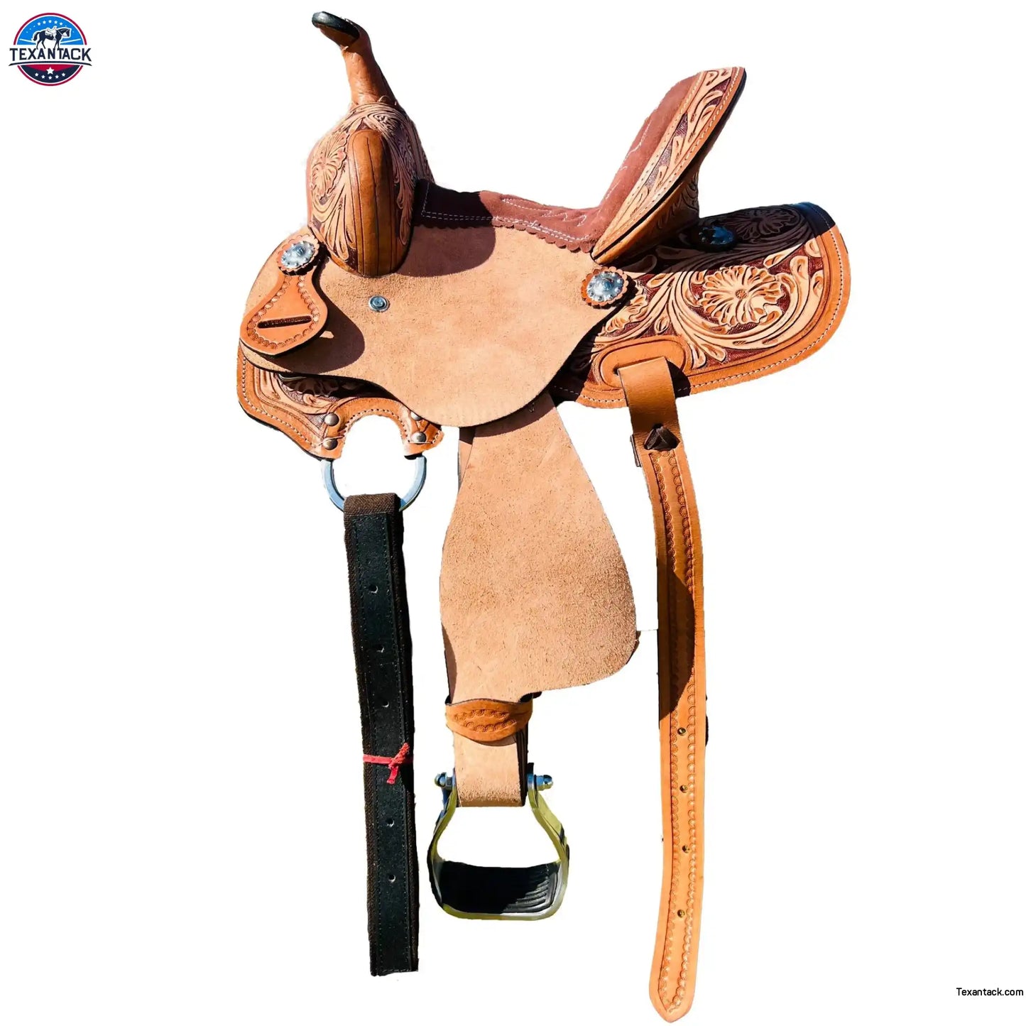 Youth Western Horse Barrel Saddle For Horse Riding | Floral Tooled With Silver Conchos | Genuine Leather 10" 12" 13" Newenglandtack