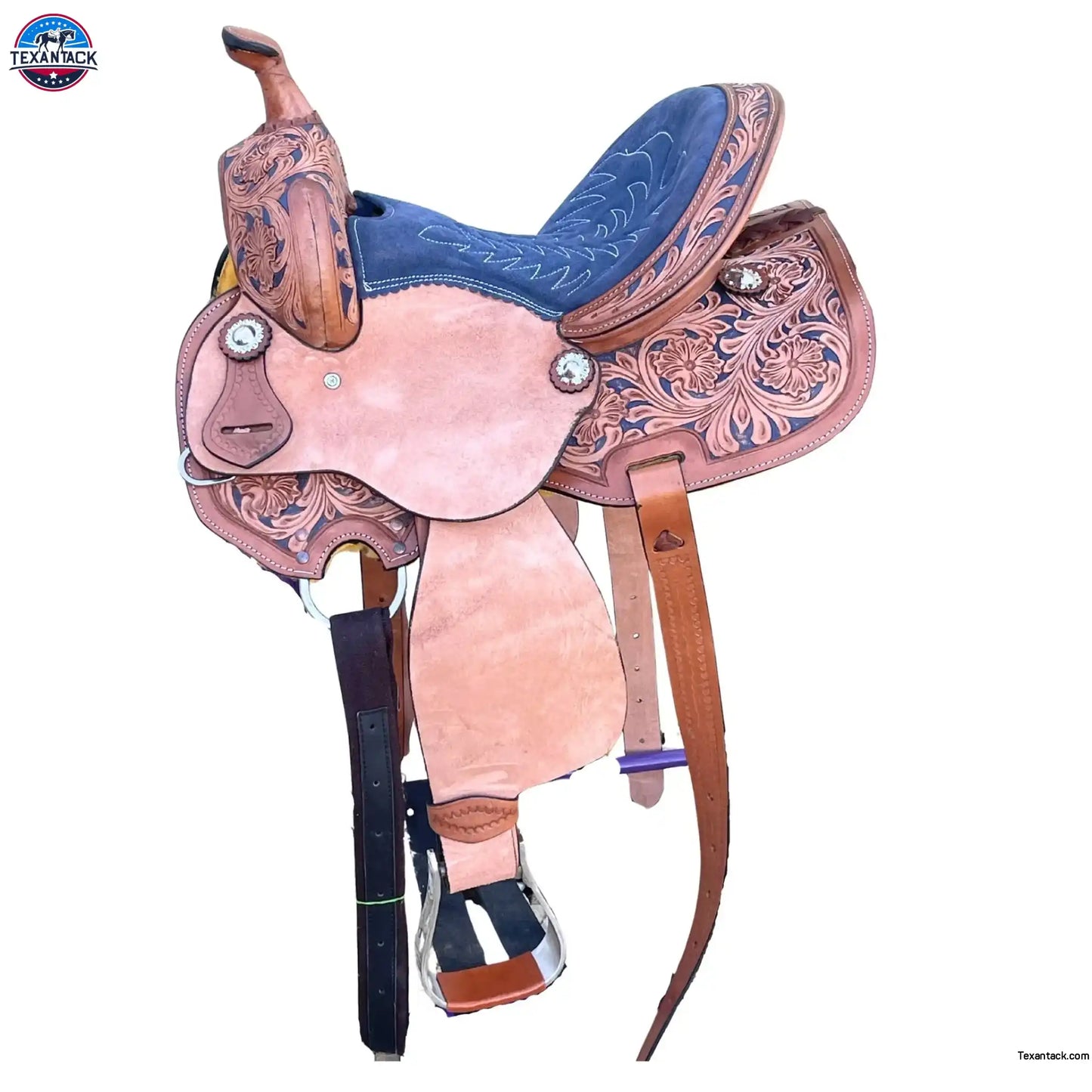 Resistance Youth Western Horse Barrel Saddle For Horse Riding | Floral Tooled With Silver Conchos | Genuine Leather 10" 12" 13" NewEngland Tack
