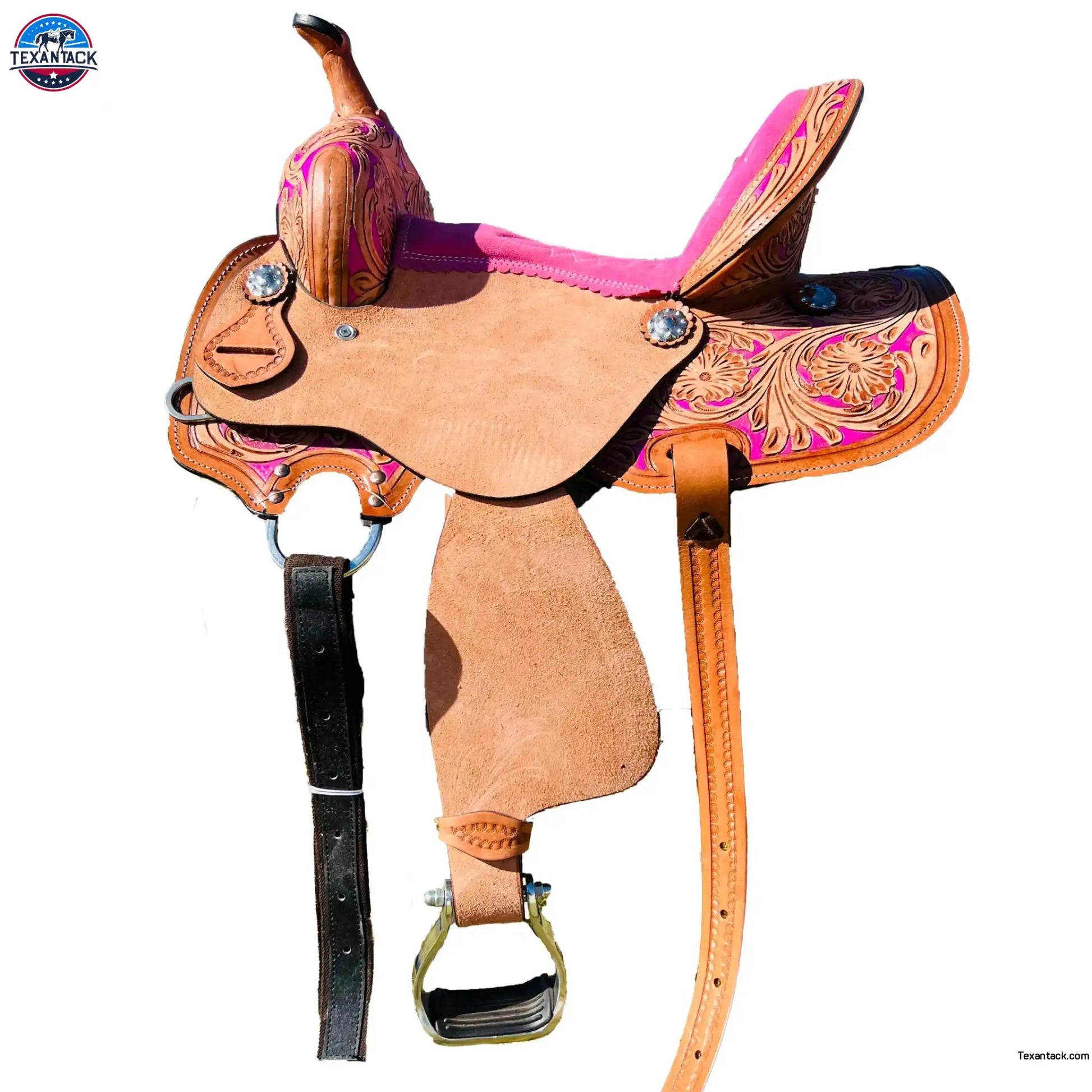 Youth Western Horse Barrel Saddle For Horse Riding | Floral Tooled With Silver Conchos | Genuine Leather 10" 12" 13" Newenglandtack