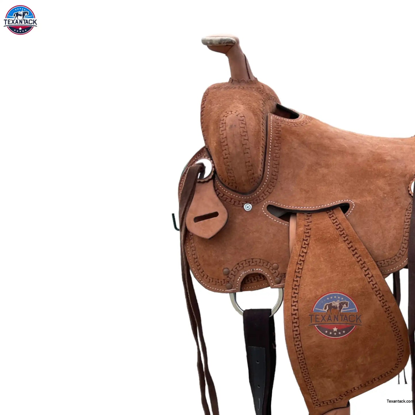 Roughout Leather Ranch Saddle: Serpentine Tooled Western Saddle TEXANTACK