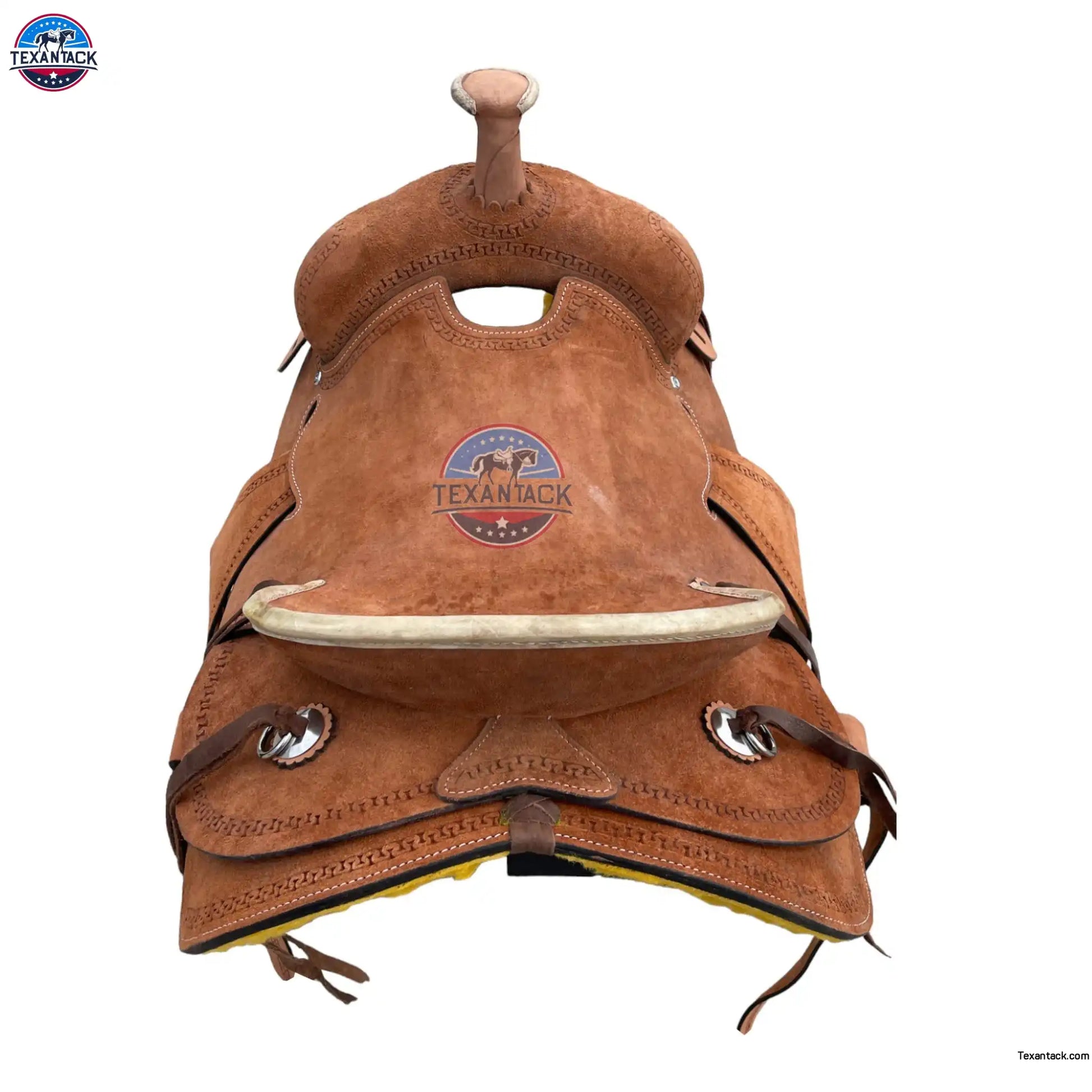 Roughout Leather Ranch Saddle: Serpentine Tooled Western Saddle TEXANTACK
