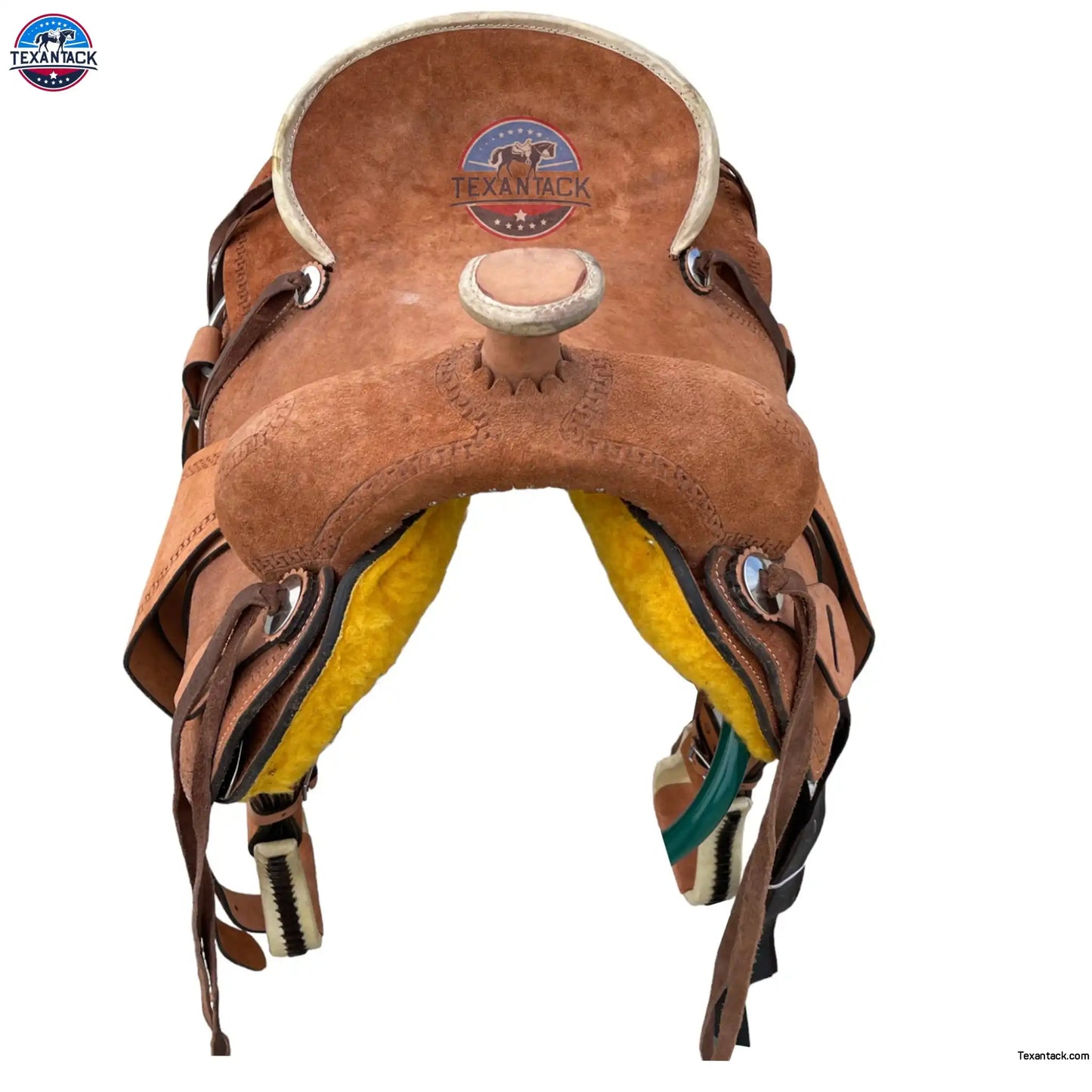 Roughout Leather Ranch Saddle: Serpentine Tooled Western Saddle TEXANTACK