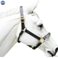 Triple Stitched Halter with Adjustable Chin and Nose, Handmade Double-ply Premium Quality Leather and Brass Hardware Black Brown Halter NewEngland Tack