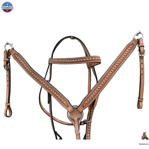 Western Horse Headstall and Breast Collar Set – Genuine Leather, Hand-Tooled with Studded Detailing for Rodeo, Trail & Barrel Racing